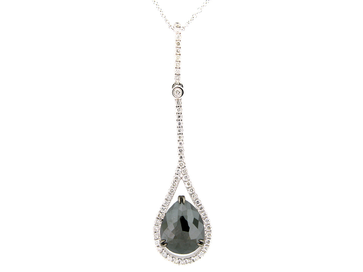ROSE CUT BLACK & WHITE DIAMOND PENDANT, 14KW (R)