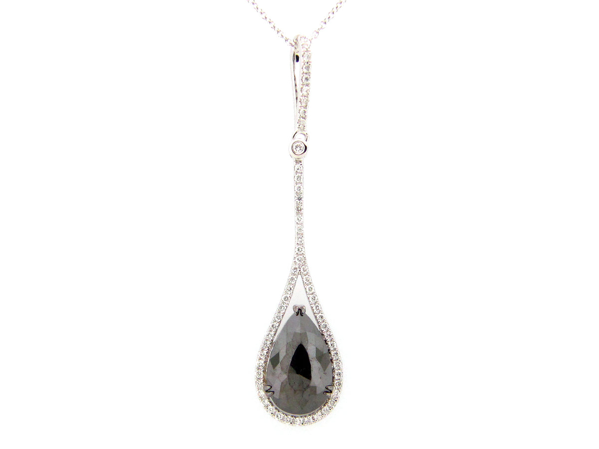 ROSE CUT BLACK & WHITE DIAMOND PENDANT, 14KW (R)