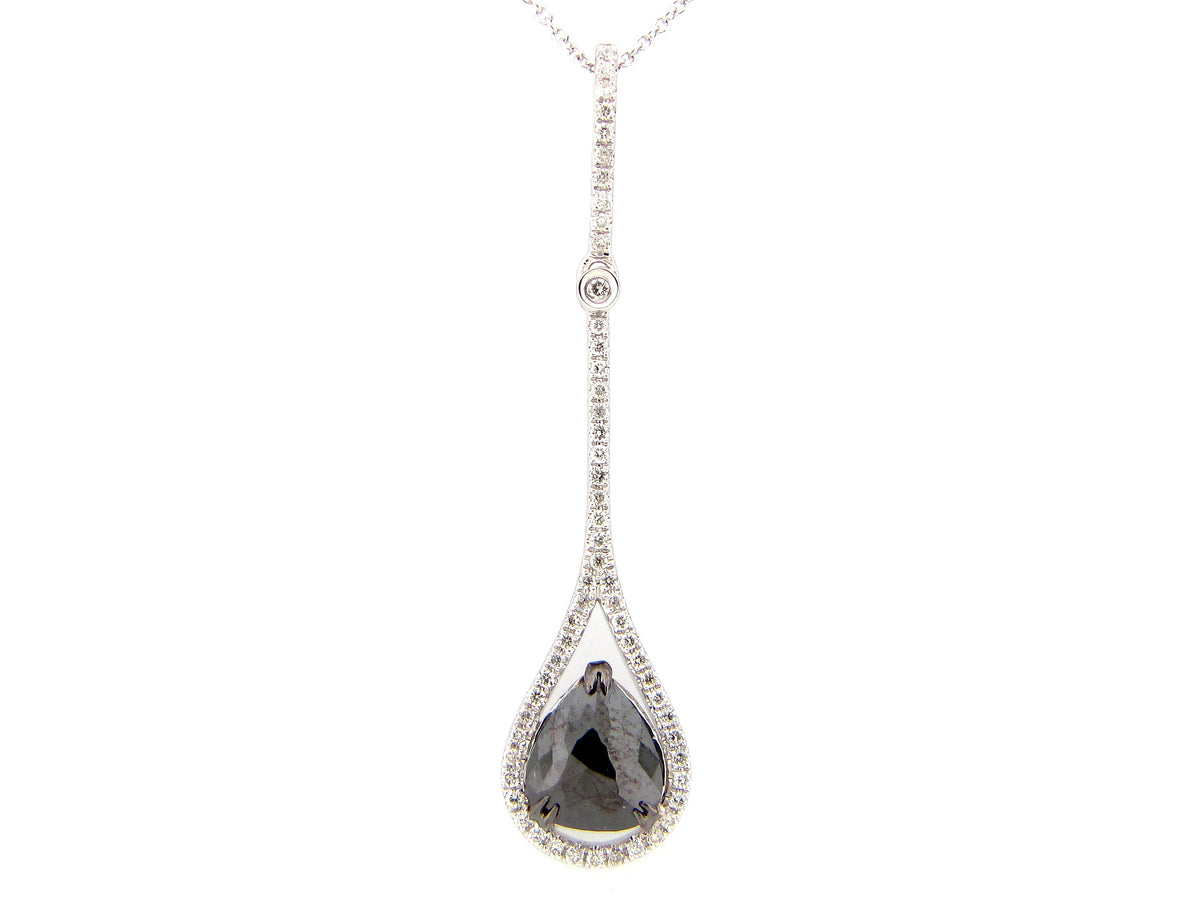 ROSE CUT BLACK & WHITE DIAMOND PENDANT, 14KW (R/H)