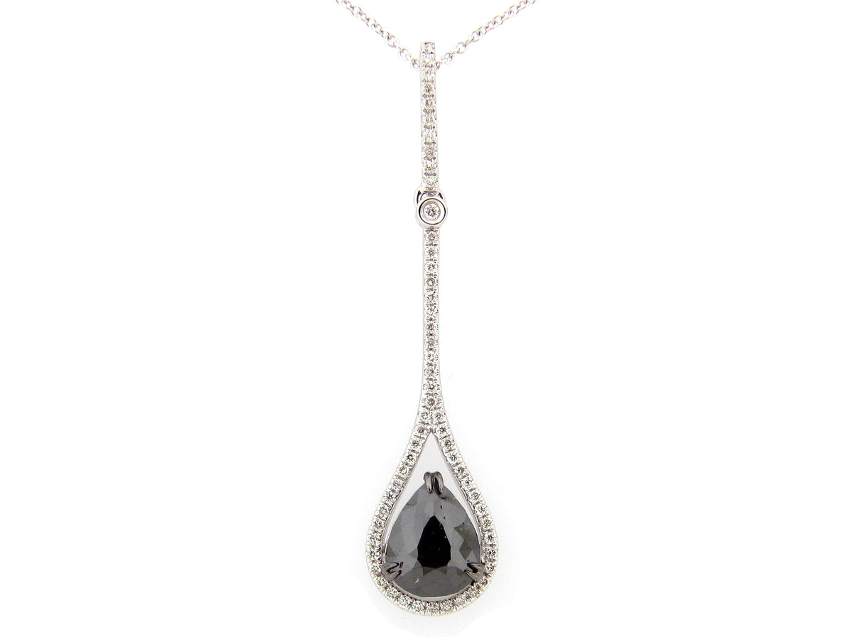 ROSE CUT BLACK & WHITE DIAMOND PENDANT, 14KW (R/H)