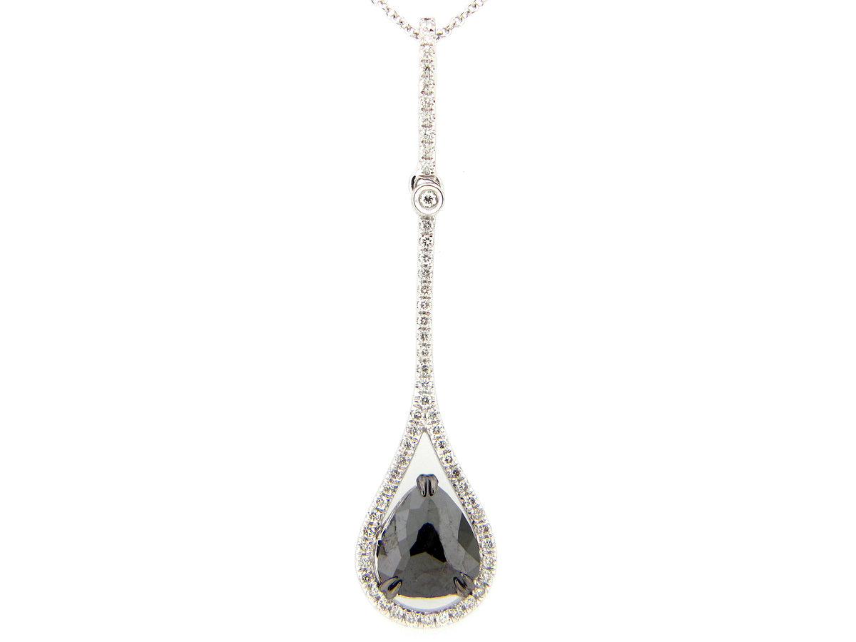 ROSE CUT BLACK & WHITE DIAMOND PENDANT, 14KW (R/H)