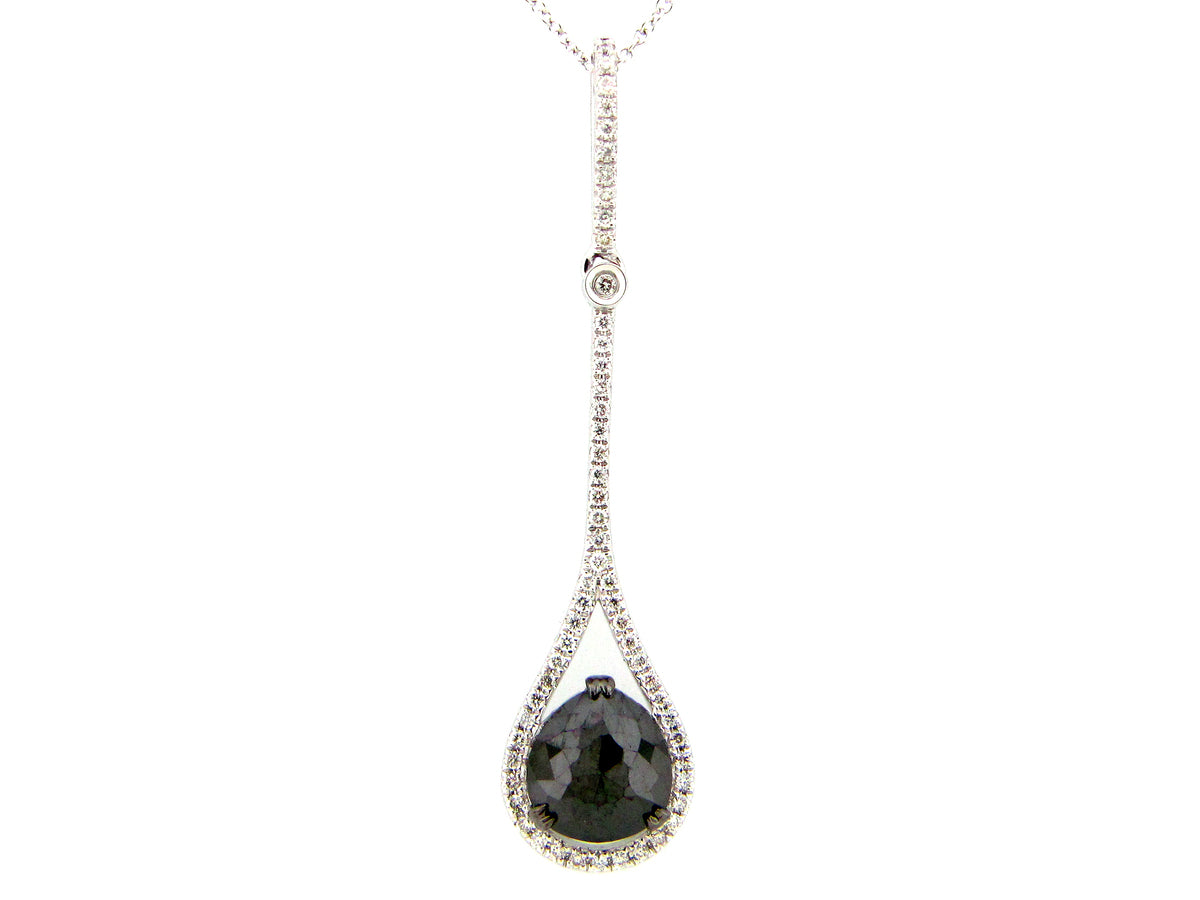 ROSE CUT BLACK & WHITE DIAMOND PENDANT, 14KW (R/H)