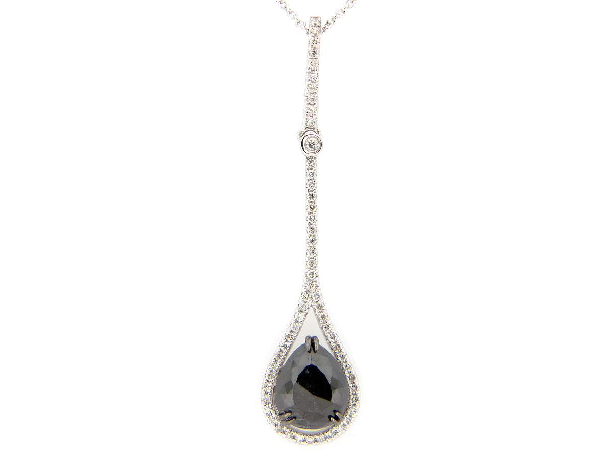 ROSE CUT BLACK & WHITE DIAMOND PENDANT, 14KW (R)