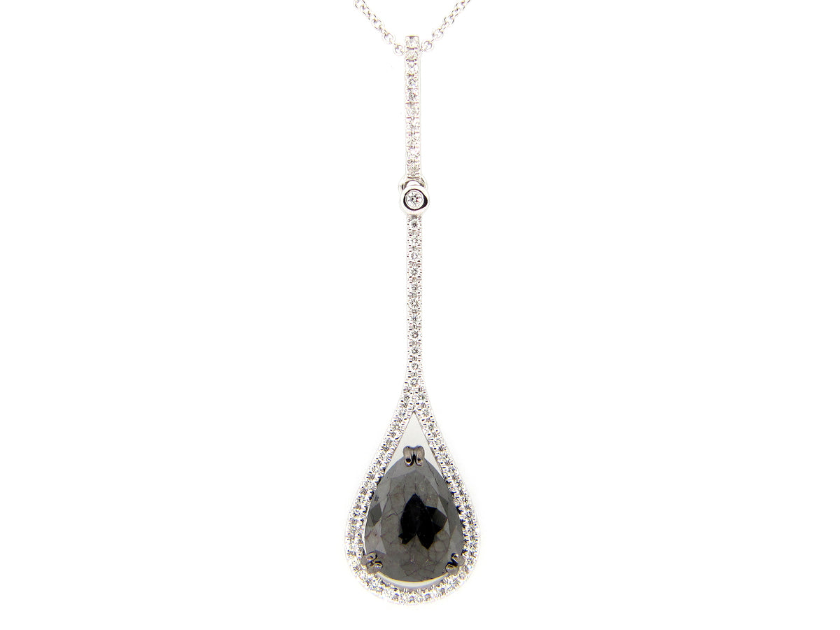 ROSE CUT BLACK & WHITE DIAMOND PENDANT, 14KW (R)