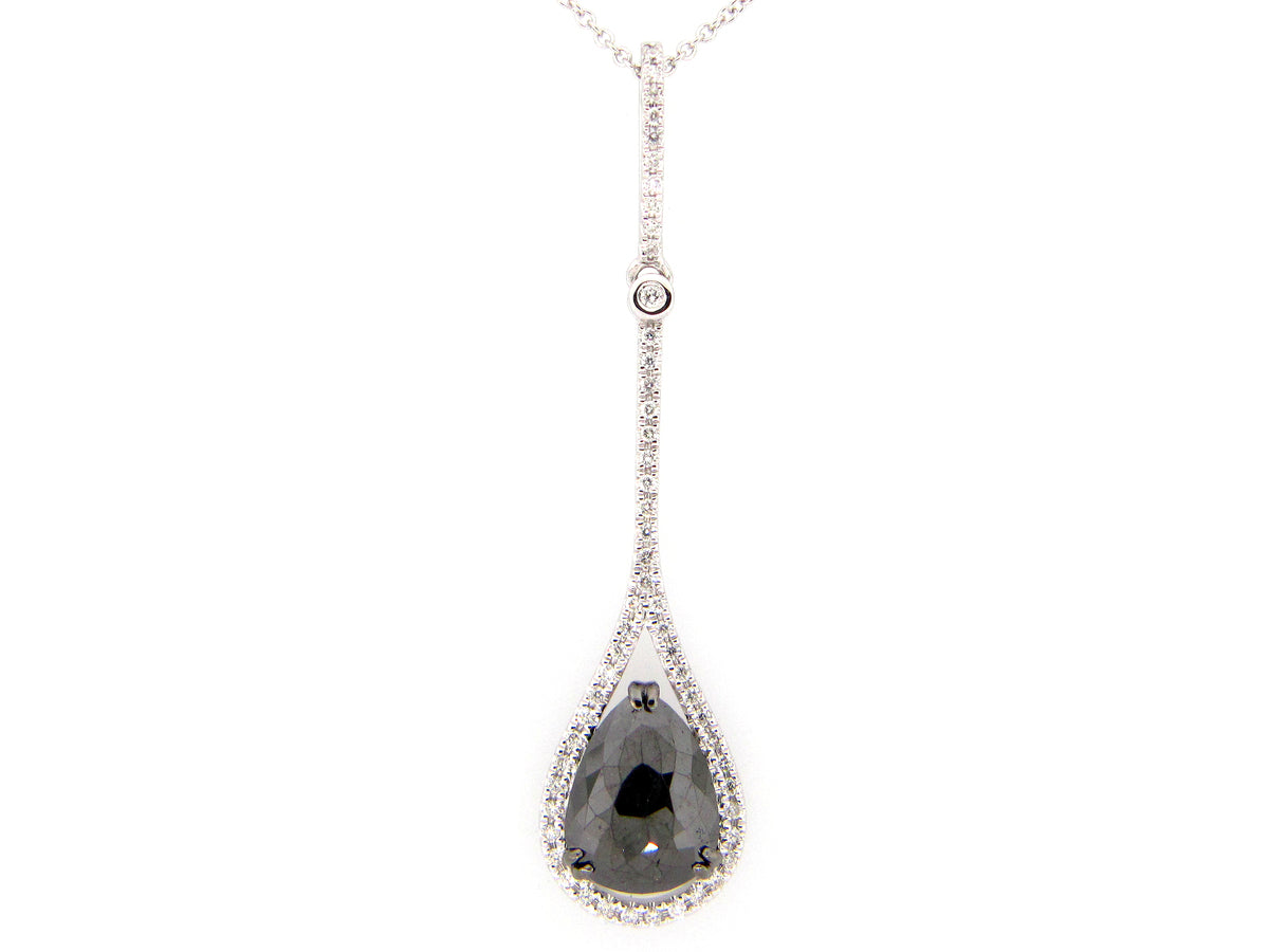 ROSE CUT BLACK & WHITE DIAMOND PENDANT, 14KW (R)