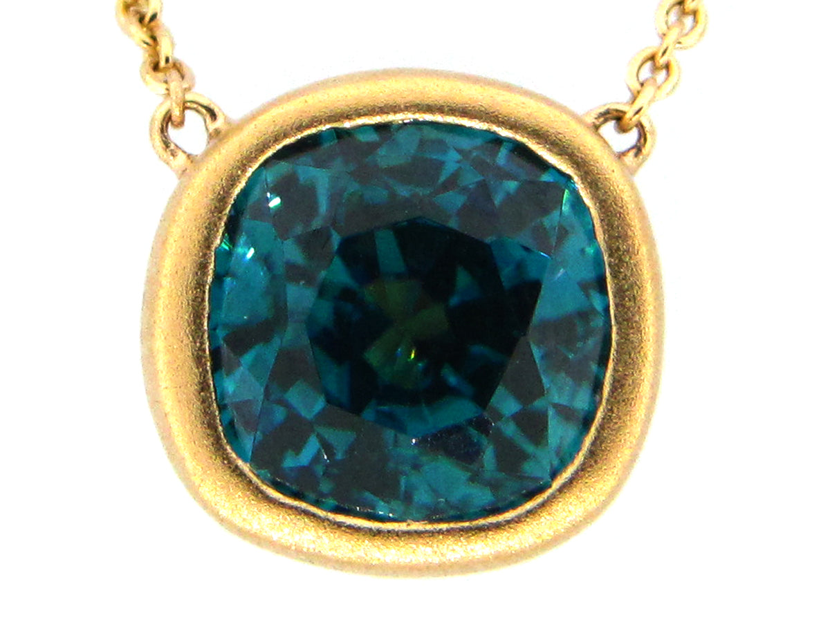 BLUE ZIRCON PENDANT NECKLACE , 18"/17"/16",  18KY (H)
