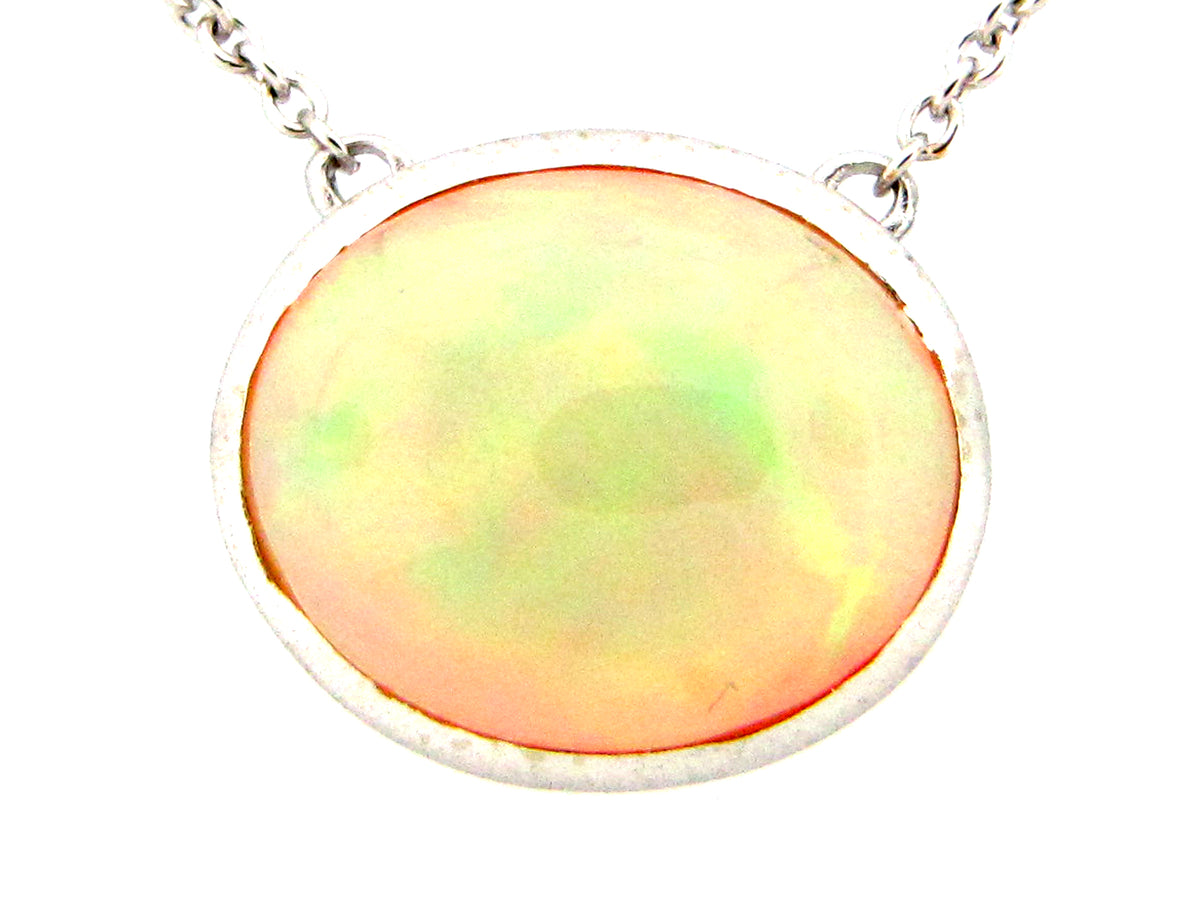 OPAL PENDANT NECKLACE, 18"/17"/16",  18KW (O)