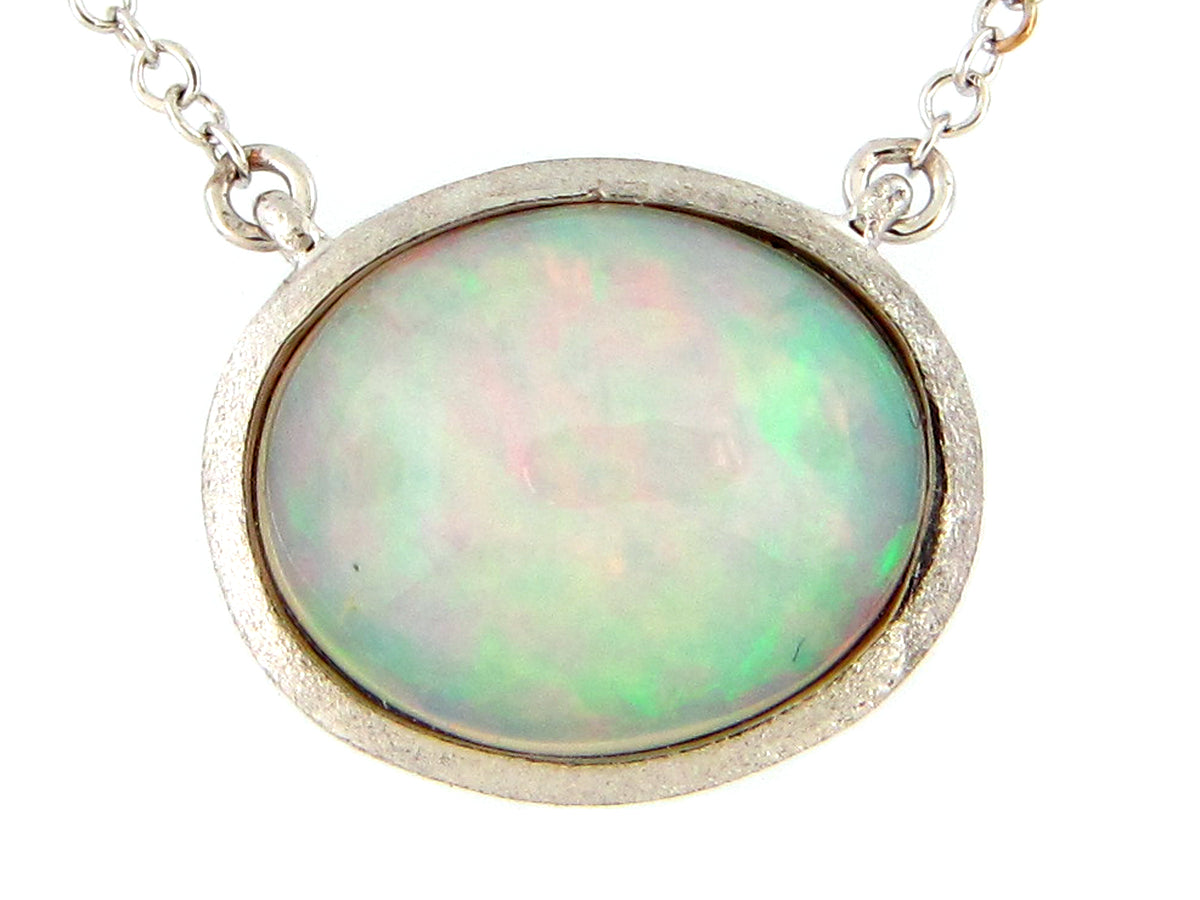 OPAL PENDANT NECKLACE, SATIN FINISH, 18"/17"/16"