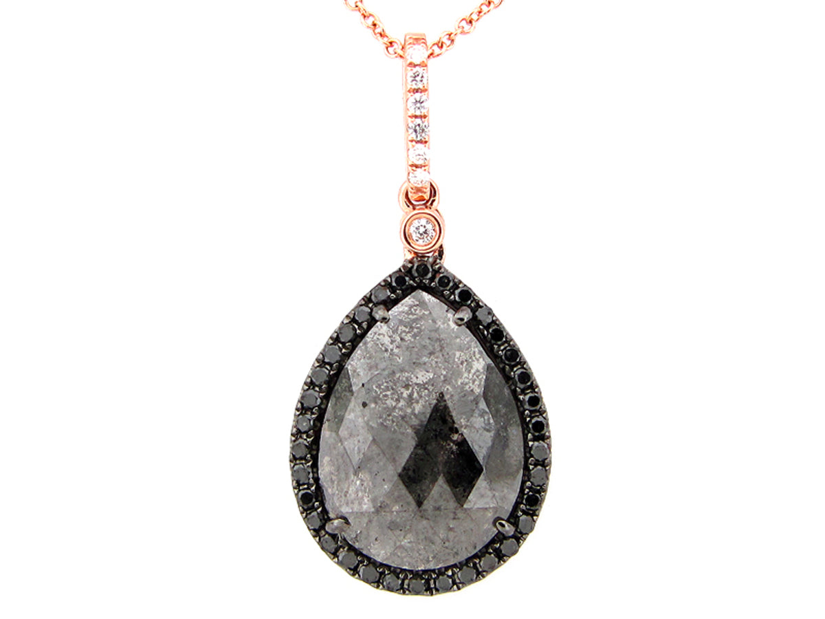 ROSE ROUGH CUT GRAY, BLACK & WHITE DIAMOND PENDANT, 14KR (R/N)