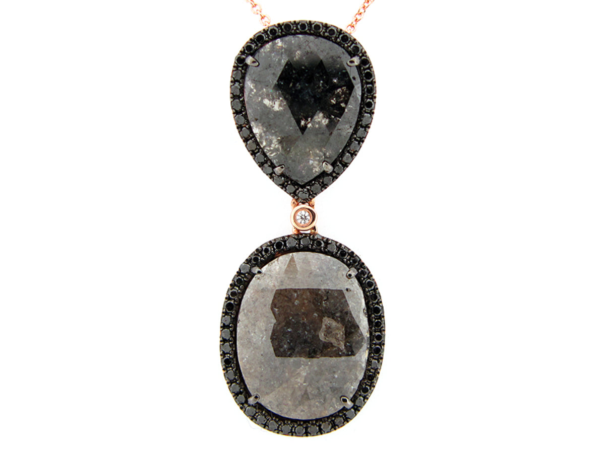ROSE ROUGH CUT GRAY, BLACK & WHITE DIAMOND PENDANT