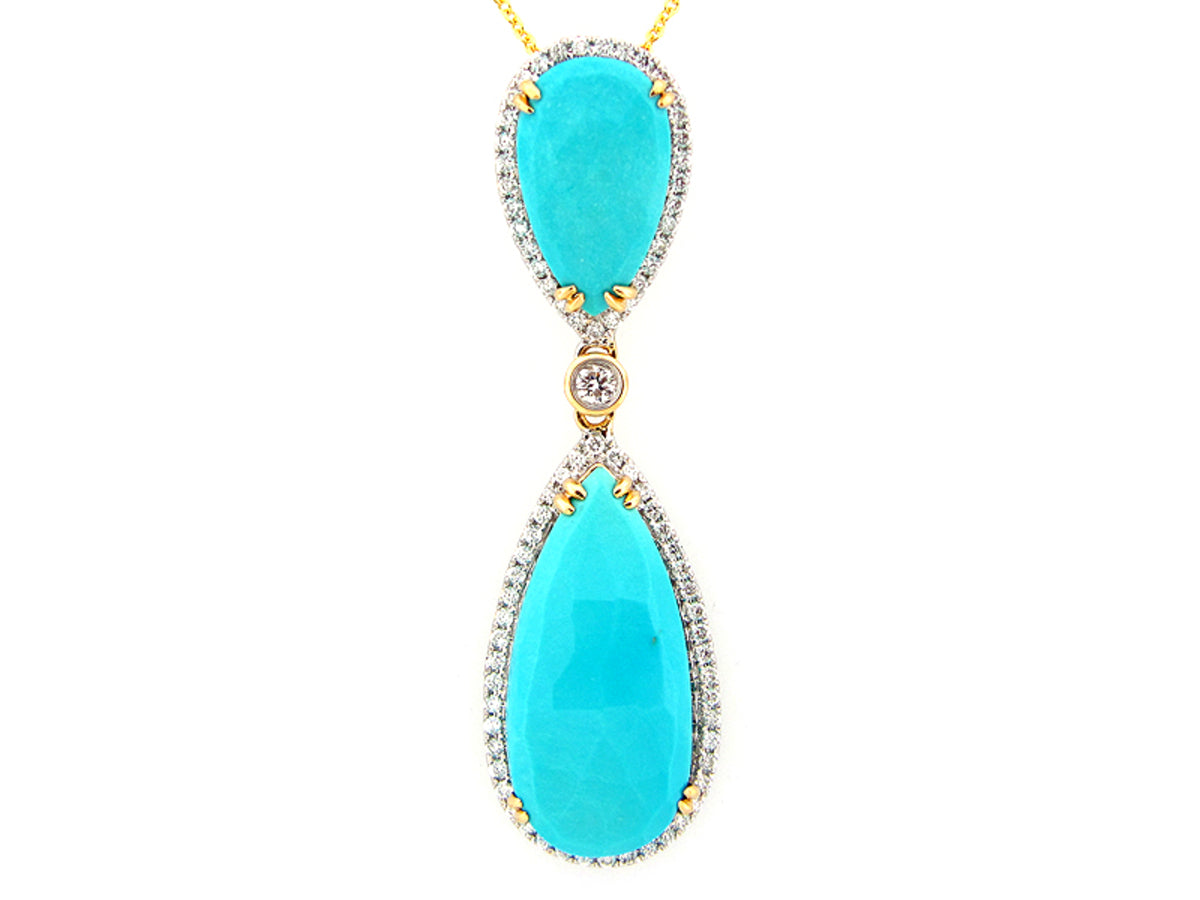 ROSE CUT TURQUOISE & DIAMOND PENDANT, 18KY (I)