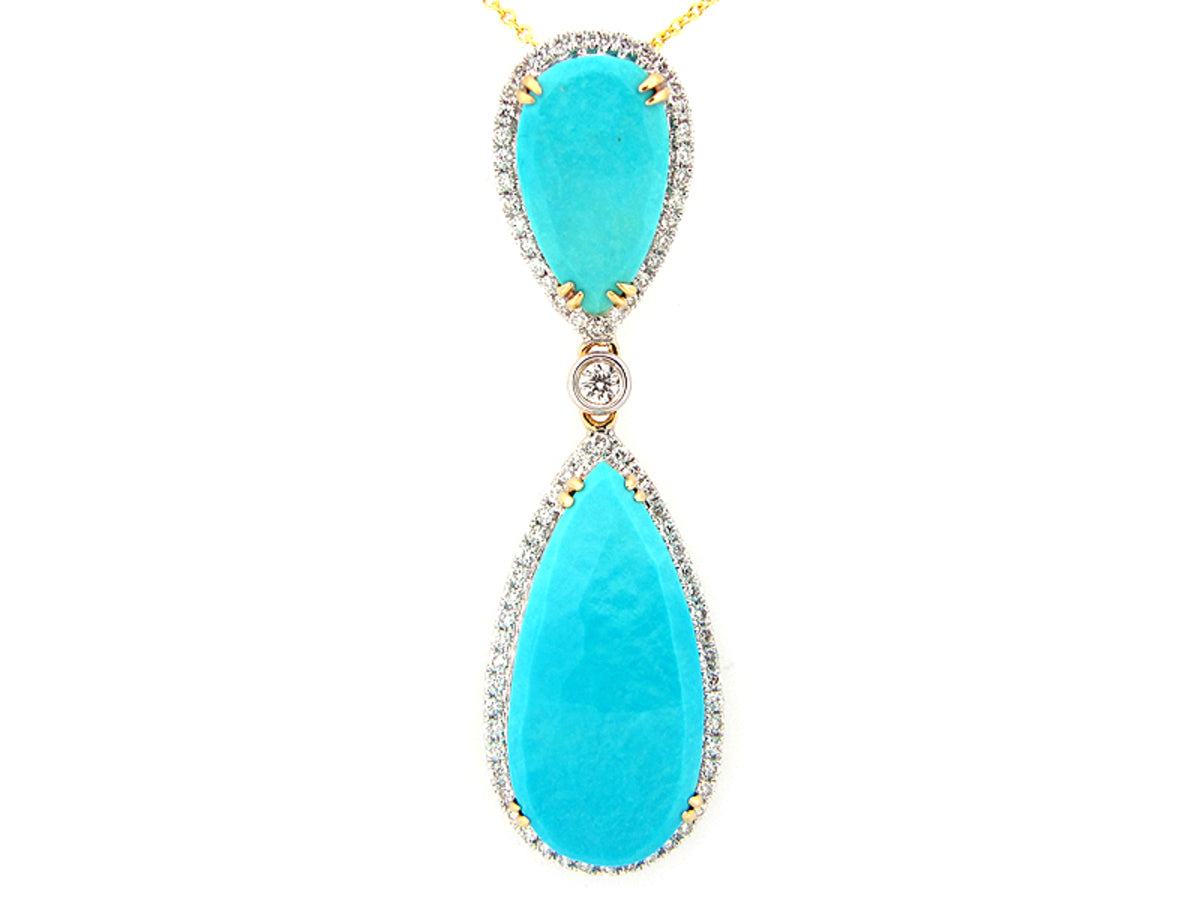 ROSE CUT TURQUOISE & DIAMOND PENDANT, 18KY (I), C=9.21