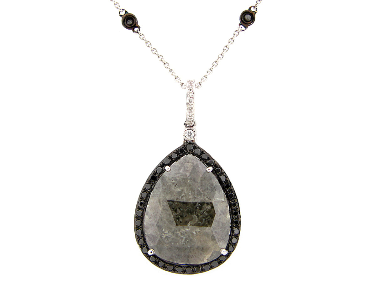 ROSE ROUGH CUT GRAY, BLACK & WHITE DIAMOND PENDANT
