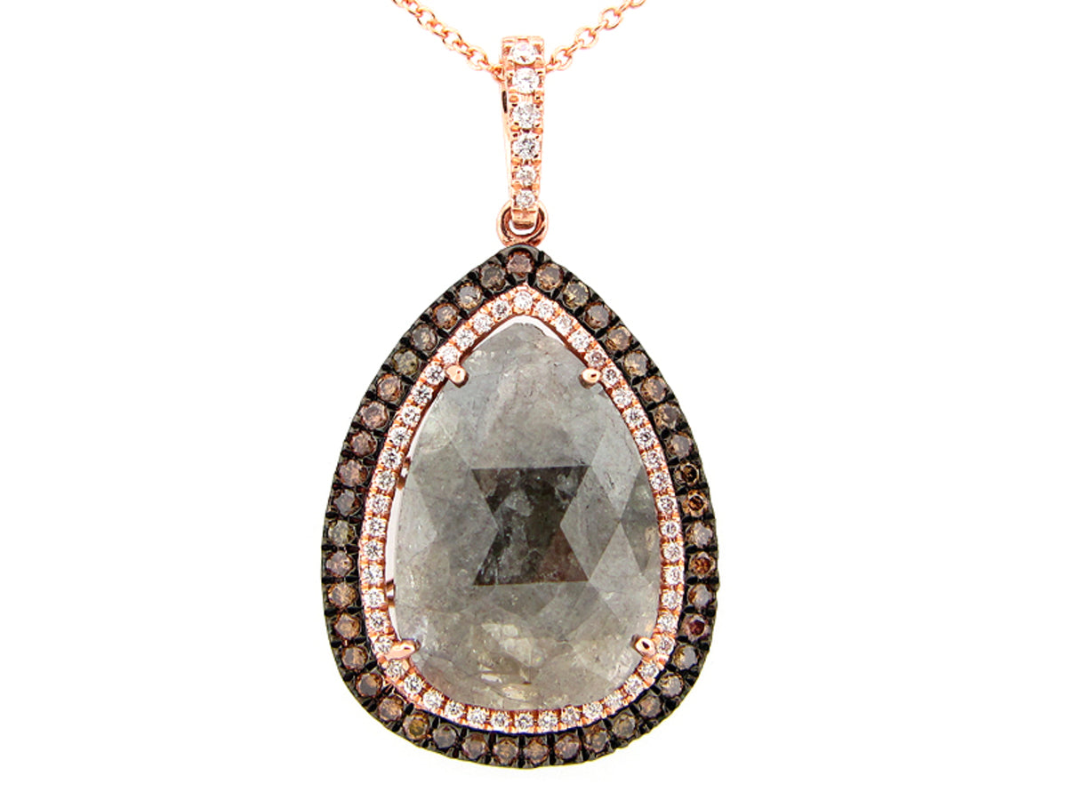 ROSE ROUGH CUT FANCY COLOR DIAMOND PENDANT, 14KR (N)