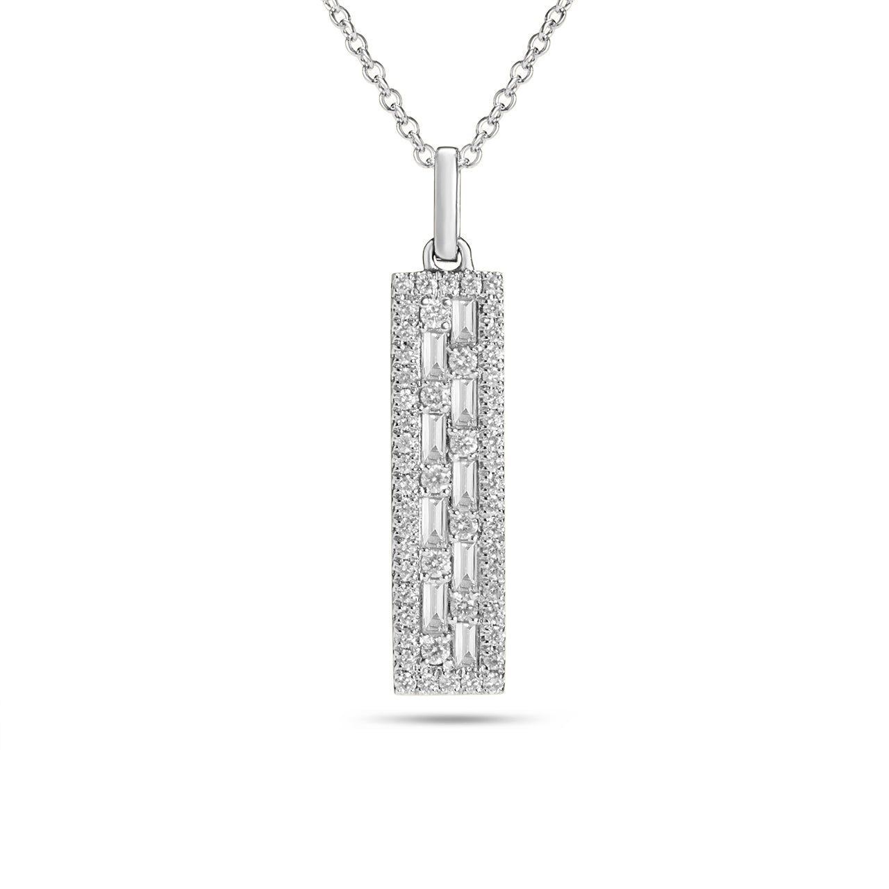 Diamond Alternating Baguette & Round Diamond Bar Necklace