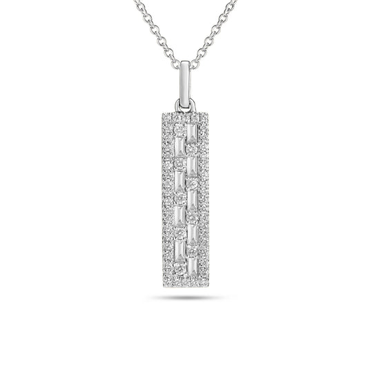 Diamond Alternating Baguette & Round Diamond Bar Necklace