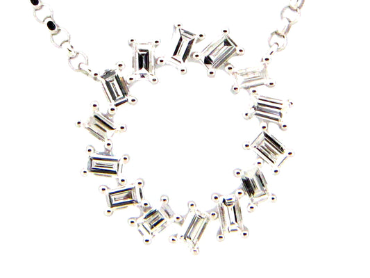 DIAMOND BAGUETTE CIRCLE PENDANT NECKLACE, 18"/17"/16",14KW (N)