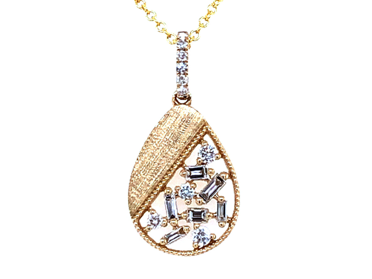 DIAMOND PEAR SHAPE PENDANT, SATIN FINISH, 14KY (N)