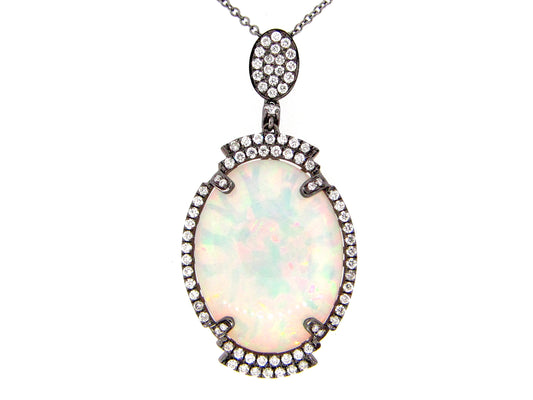 OPAL & DIAMOND PENDANT, 18K BLACK FINISH (R)