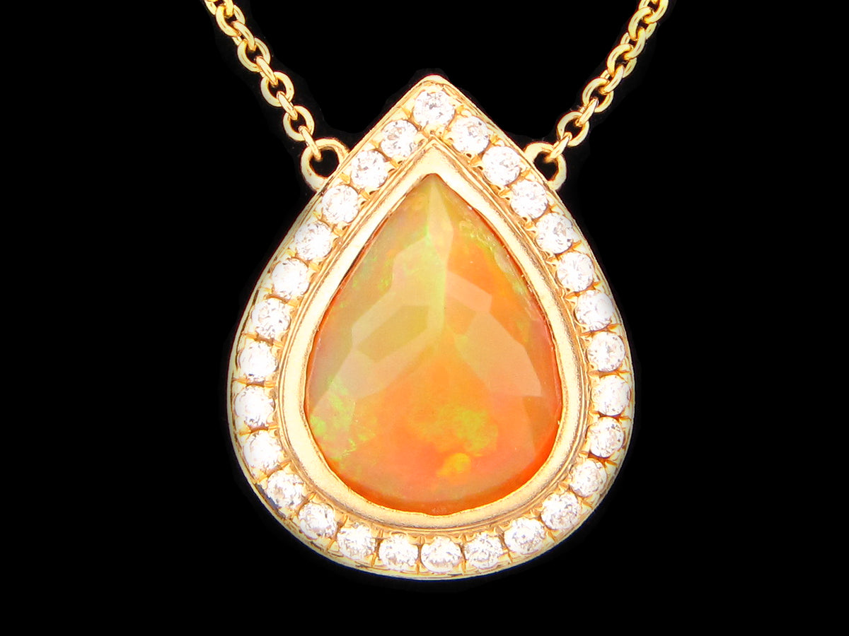OPAL & DIAMOND PENDANT NECKLACE, 18"/17"/16", 18KY (O)