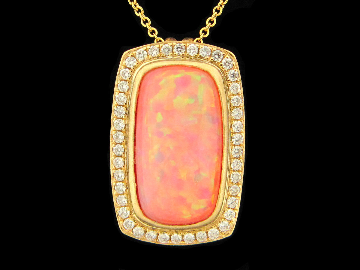 OPAL & DIAMOND PENDANT, 18KY (O)