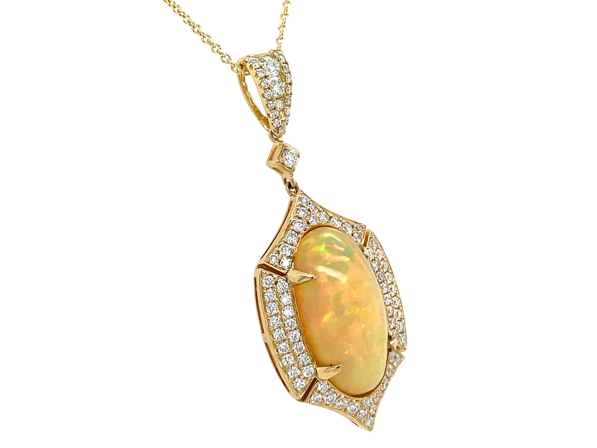 OPAL OVAL CABOCHON & DIAMOND PAVE PENDANT