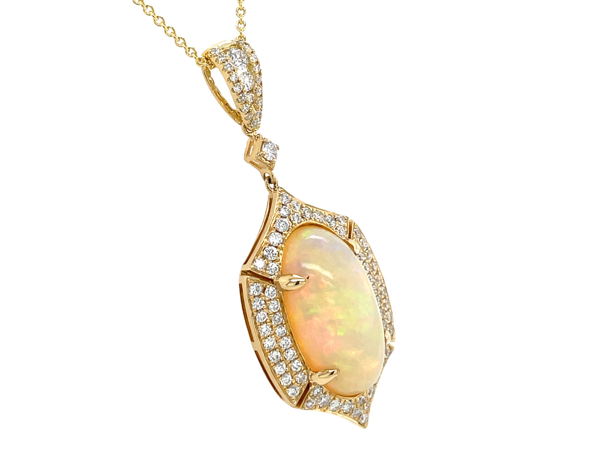 OPAL OVAL CABOCHON & DIAMOND PAVE PENDANT