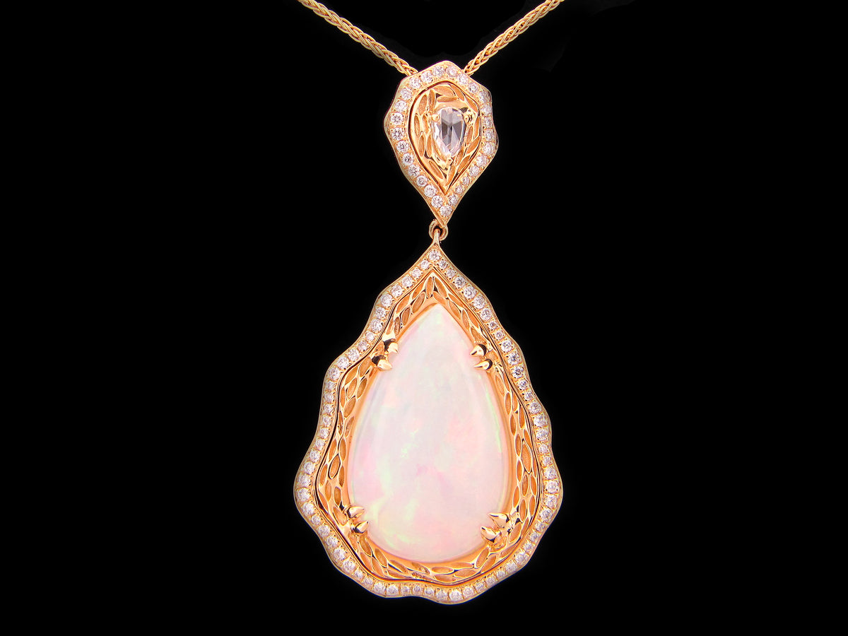 OPAL & DIAMOND PENDANT, 18KY (O)