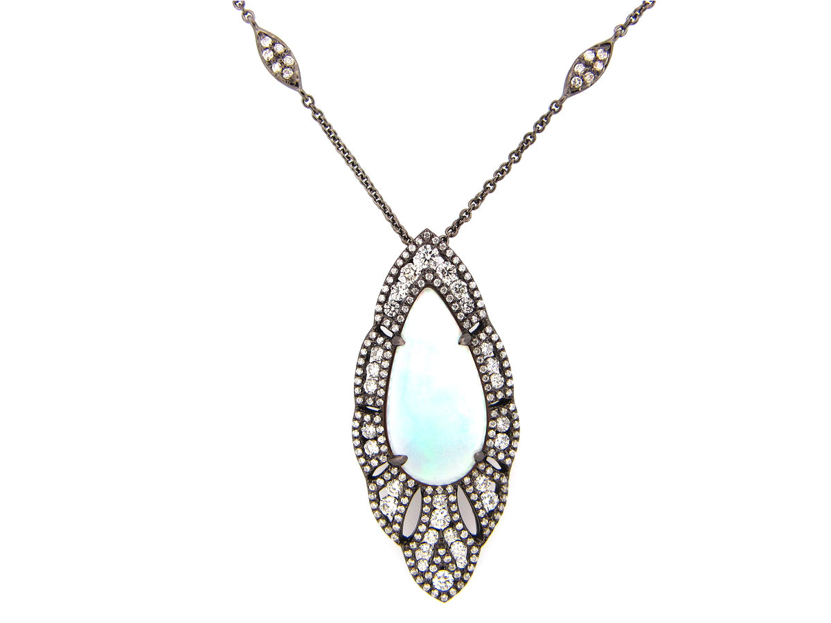 OPAL & DIAMOND PENDANT, 18K BLACK FINISH  (O)