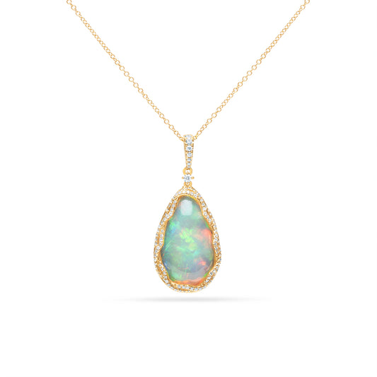Opal & Diamond Pear Necklace