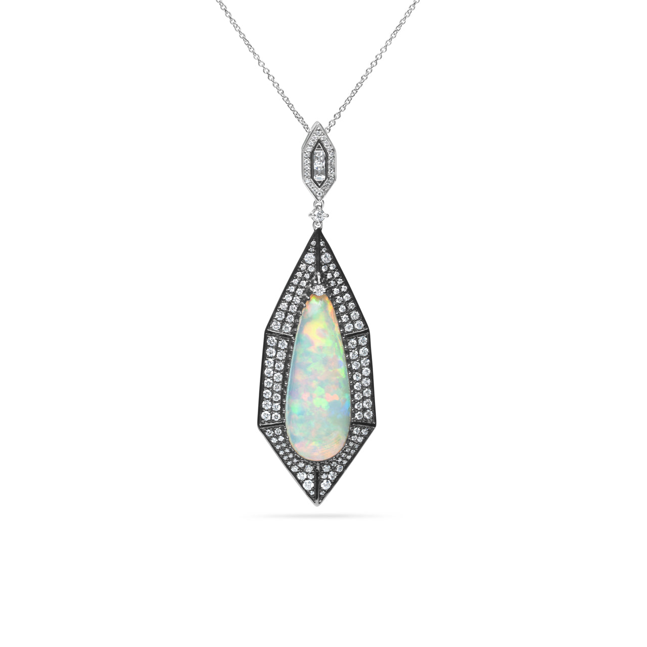 Opal & Diamond Geometric Pear Necklace