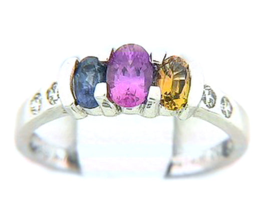 Rainbow Sapphirre Diamond Ring, 14kw (E/U), C=1.26