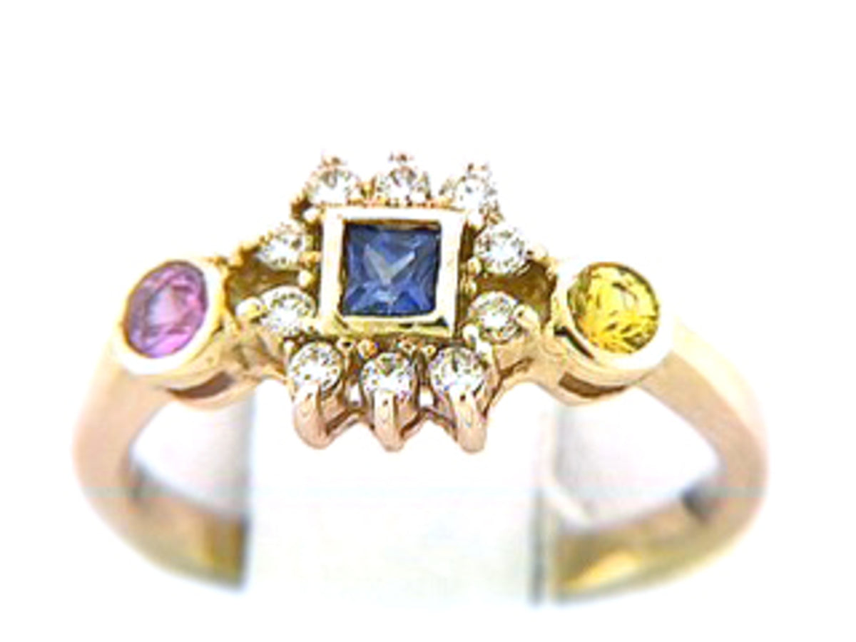 RAINBOW SAPPHIRE & DIAMOND RING, 14K (E/U), C=0.40