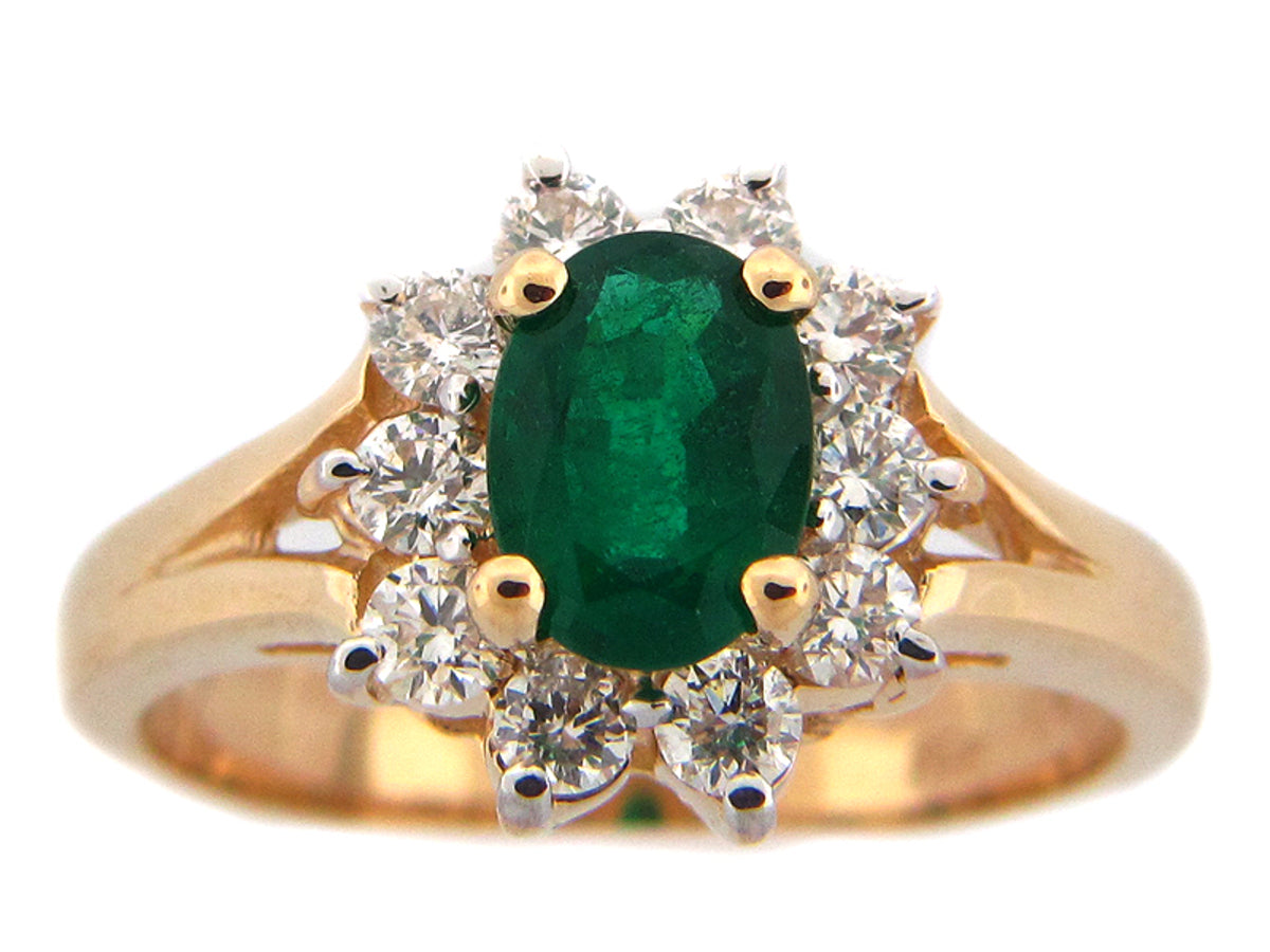 EMERALD & DIAMOND RING, 14KY (O), C=0.74