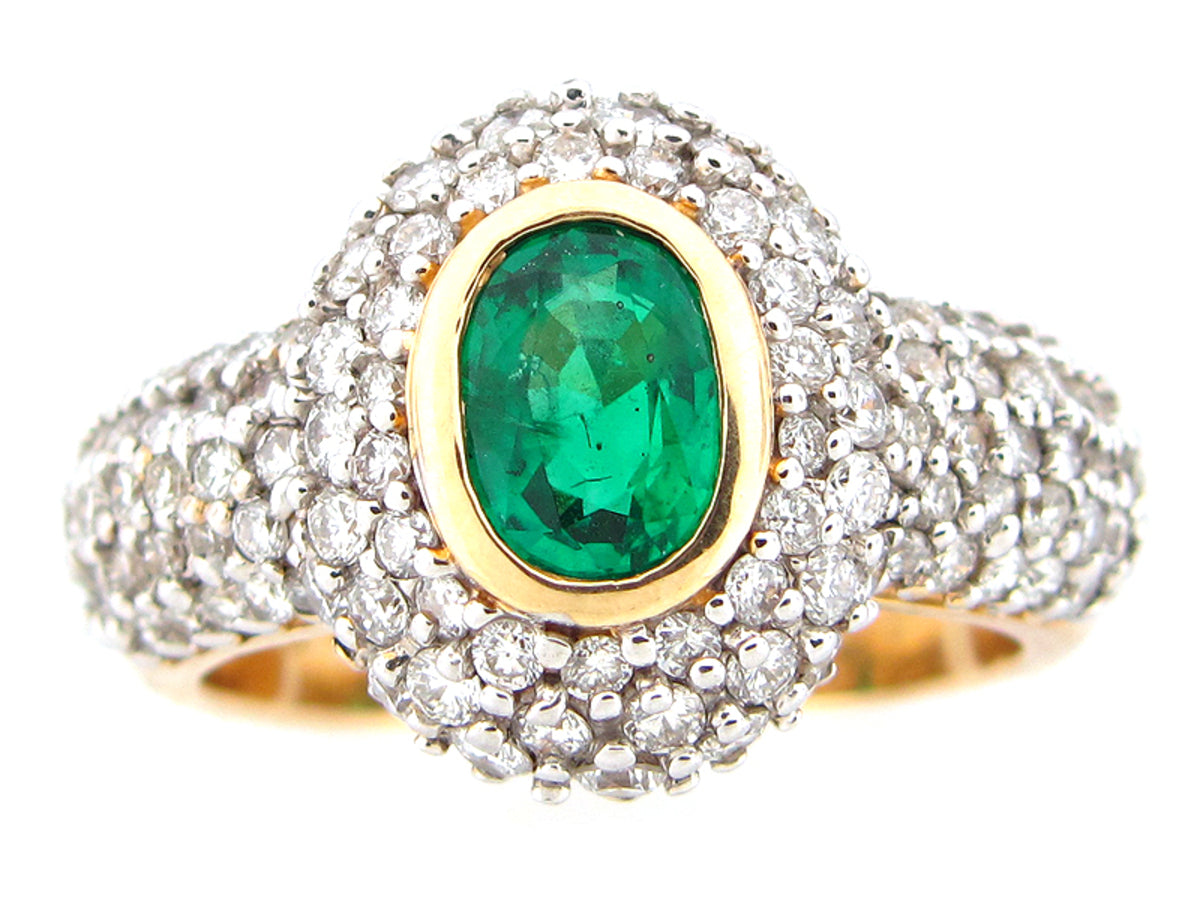 EMERALD & DIAMOND RING, 14K (O), C=0.76
