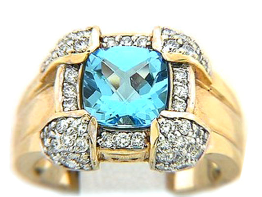 CHB SWISS BLUE TOPAZ & DIAMOND RING, 14KY (R), C=2.40