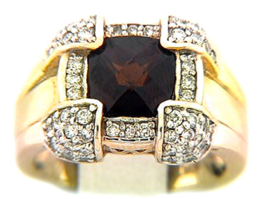 CHB GARNET & DIAMOND RING, 14KY (N), C=3.00