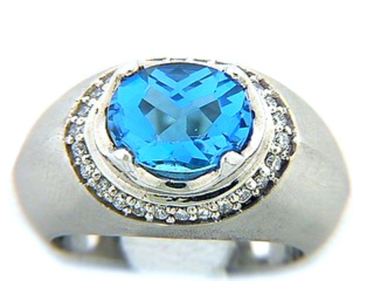 CHB SWISS BLUE TOPAZ & DIAMOND RING, 14KW (R), C=3.20