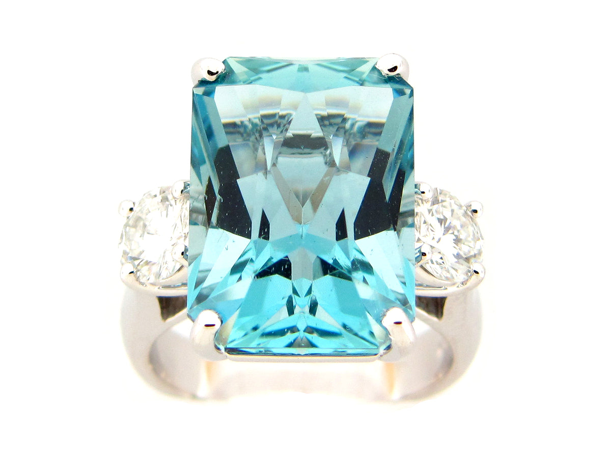 AQUA & DIAMOND RING, 18KW (H)