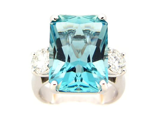 AQUA & DIAMOND RING, 18KW (H)