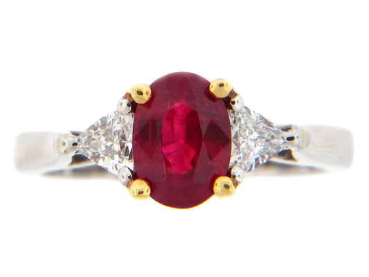 RUBY & DIAMOND RING, PLAT/18K (E), CENTER=1.47