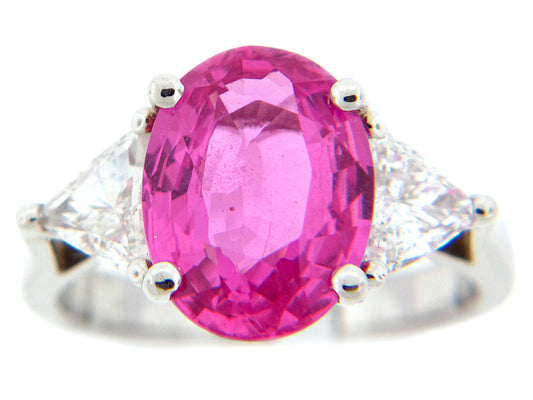 PINK SAPPHIRE & DIAMOND RING, PLAT (E)