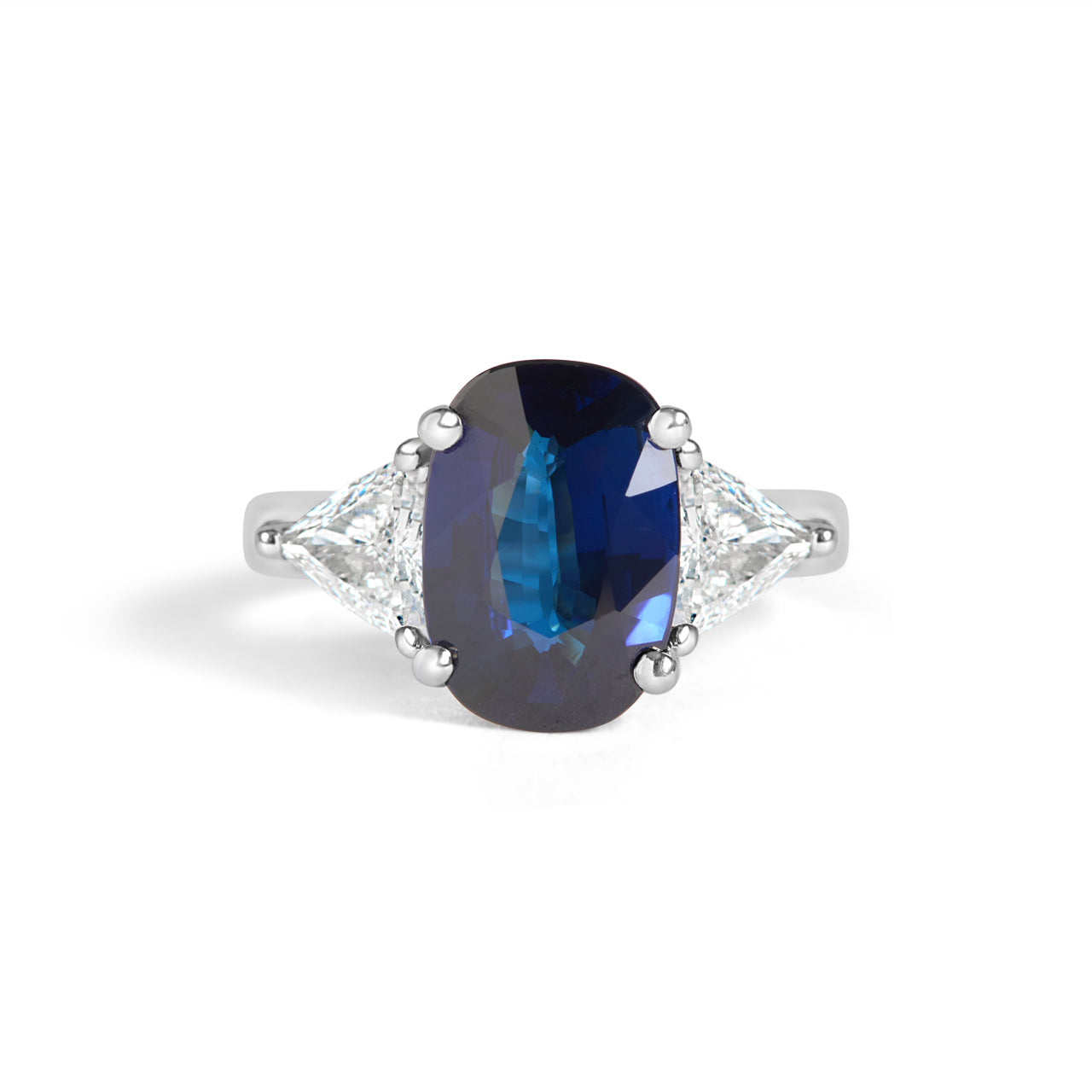 Oval Sapphire & Trillion Diamond 3 Stone Ring