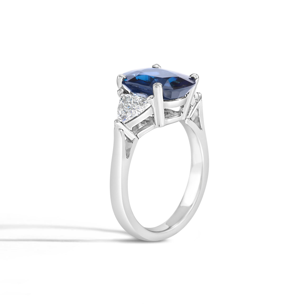 Oval Sapphire & Trillion Diamond 3 Stone Ring