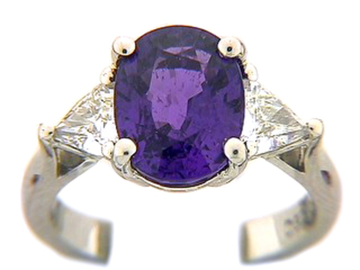 PURPLE SAPPHIRE & DIAMOND RING, PLATINUM (E), CENTER=5.01