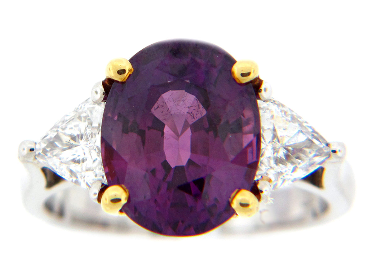 PURPLE SAPPHIRE & DIAMOND RING, PLAT/18KY (E), CENTER=6.45