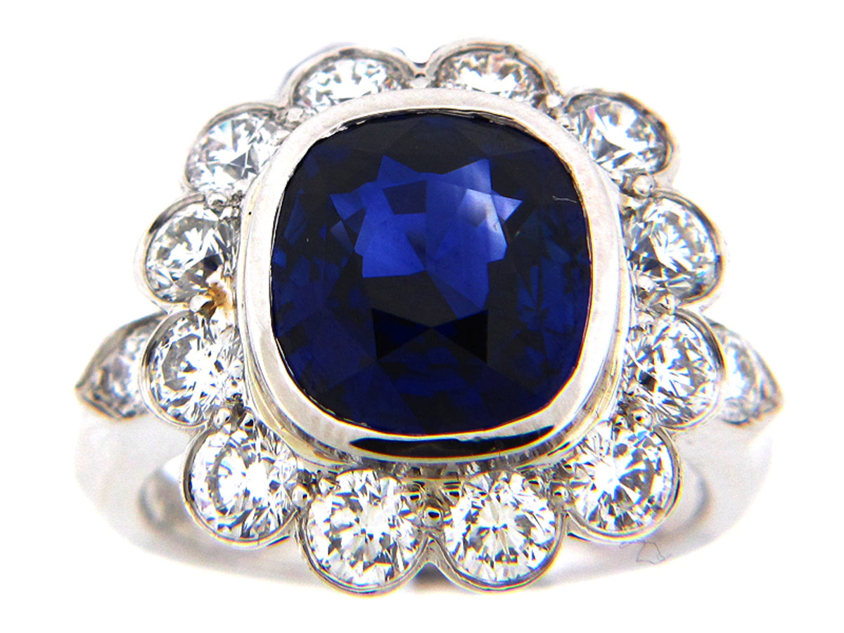 SAPPHIRE & DIAMOND RING, PLAT (E), CENTER=5.55