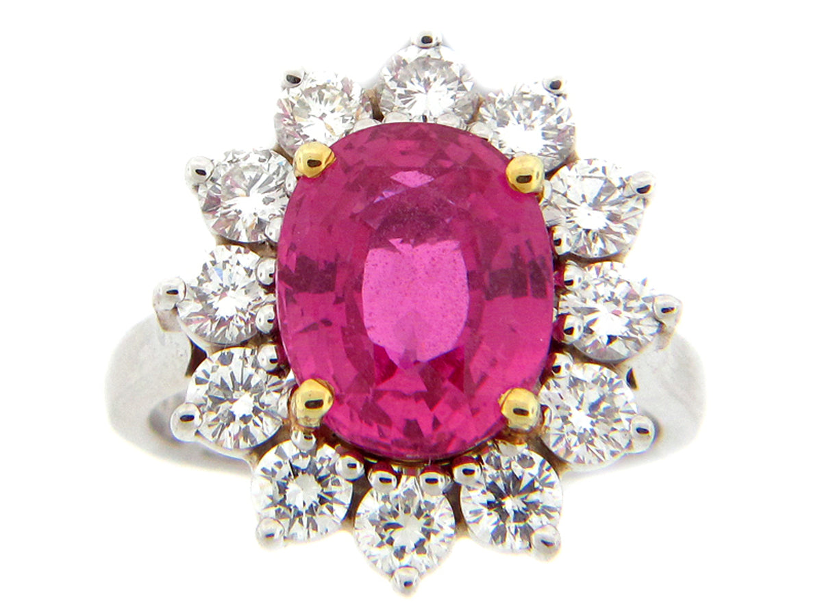 PINK SAPPHIRE & DIAMOND RING, PLAT/18K (E), C=5.25