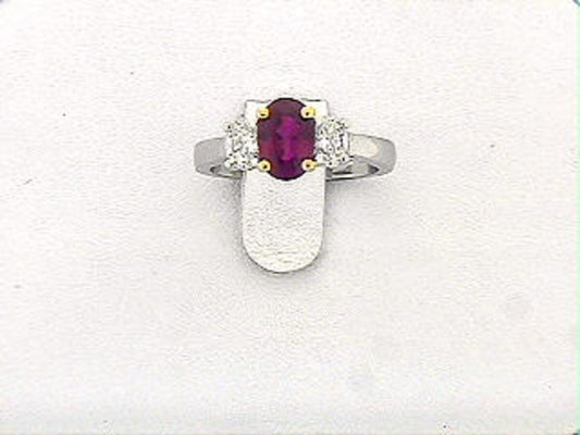 RUBY & DIAMOND RING, PLAT/18K (E), CENTER=1.69