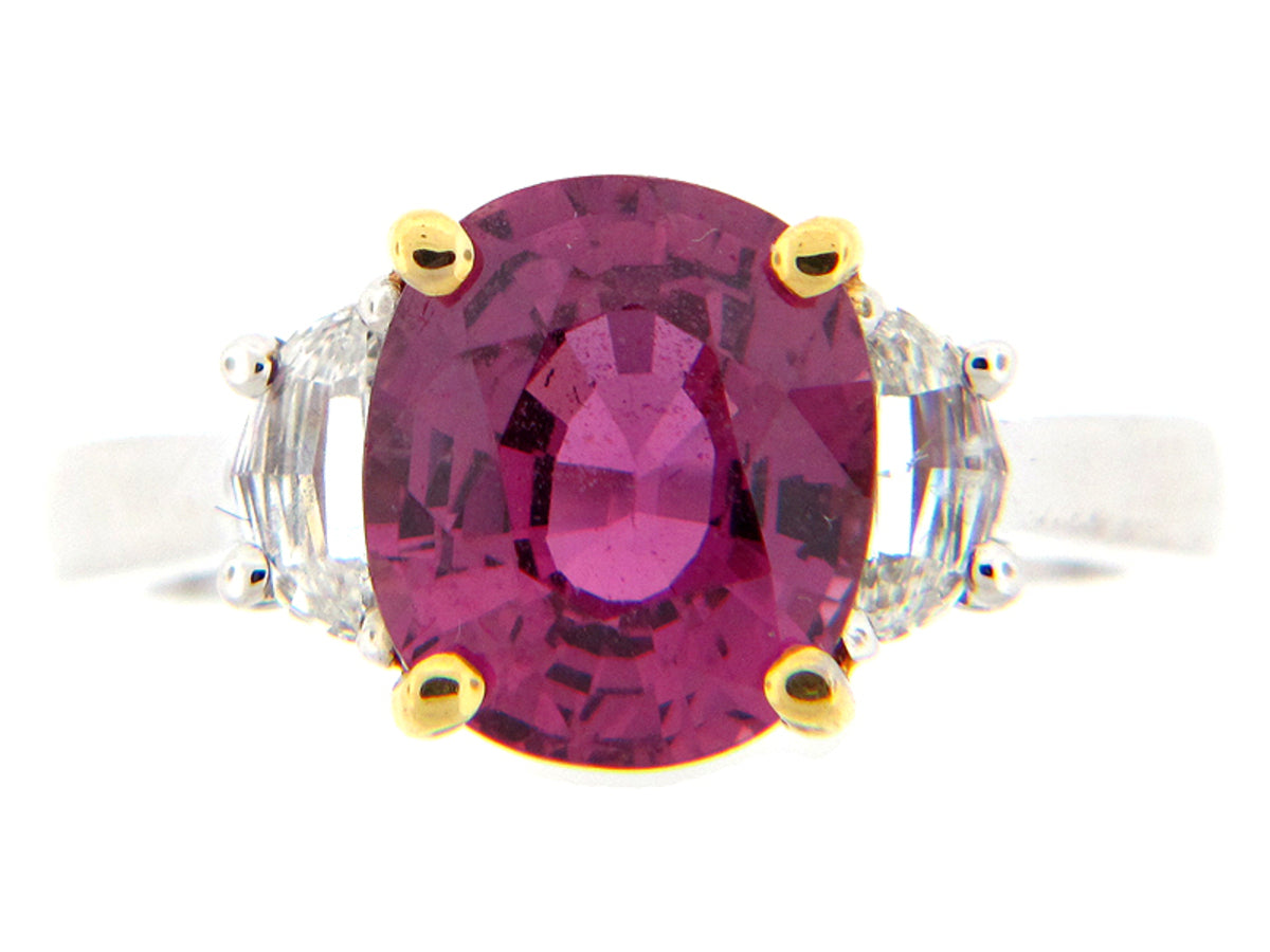 FANCY COLOR SAPPHIRE & DIAMOND RING, PLAT/18K (E), CENTER=3.97
